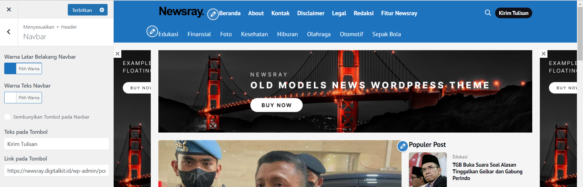 cara merubah warna navbar newsray theme